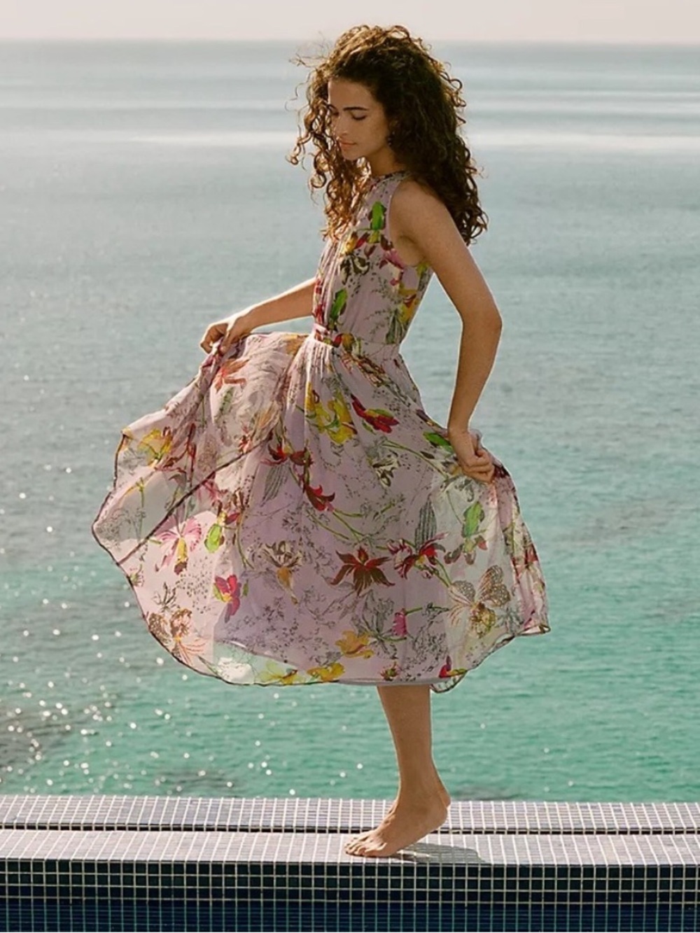 By Anthropologie Hermia Floral Lilac Purple Pastel Midi Dress Size 6P Petite